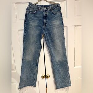 Zara Women’s Flare High Waisted Blue Jeans, Can Be Cuffed